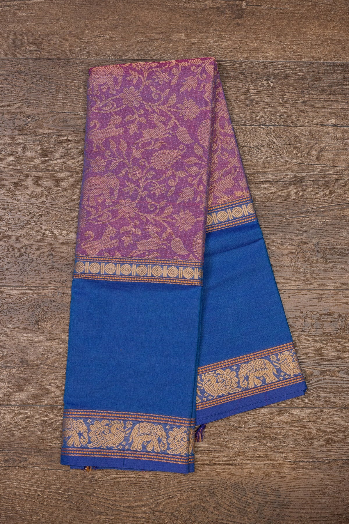 Enchanting Elegance: Lilac and Blue Vanasingaram Saree - swadeshsouq.com