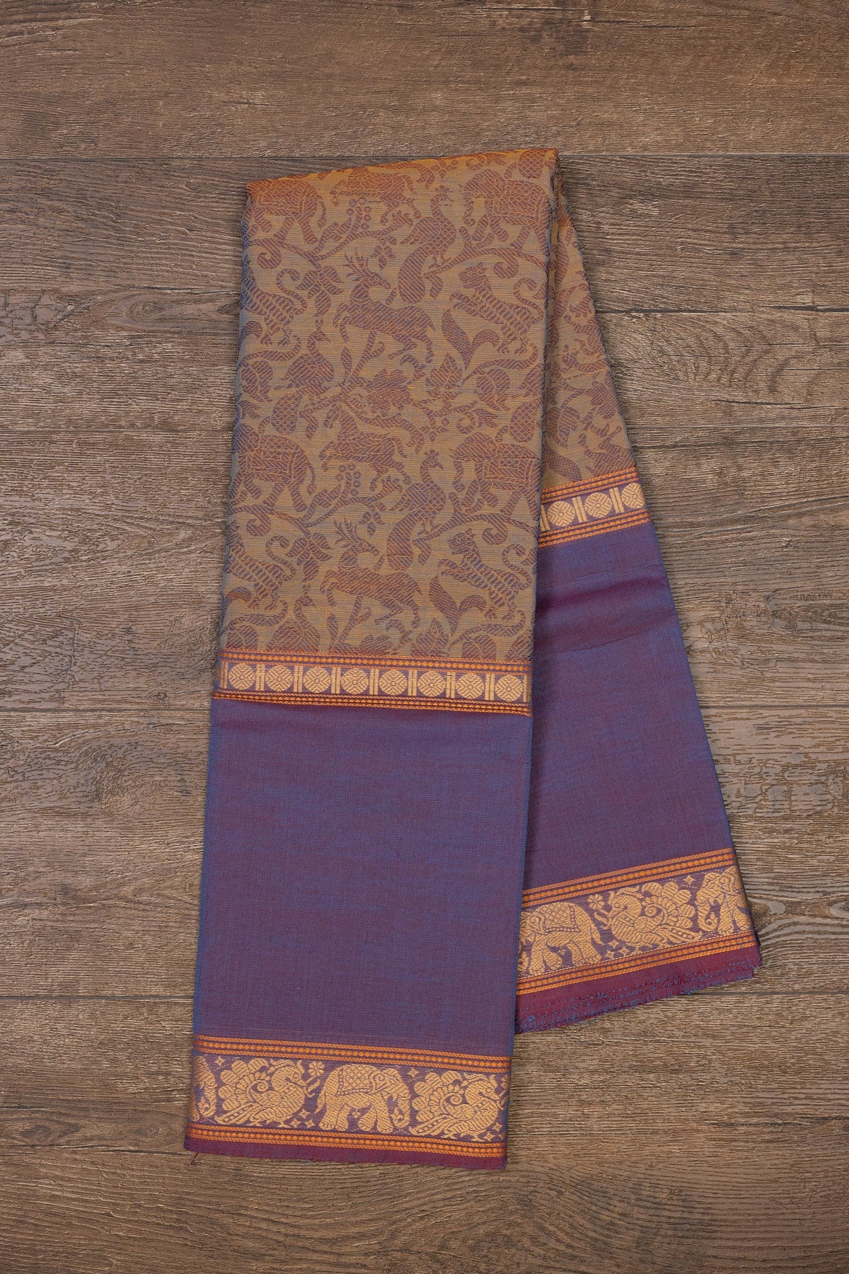 Enchanting Melody: Grey and Blue Vanasingaram Saree - swadeshsouq.com