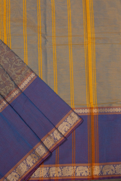 Enchanting Melody: Grey and Blue Vanasingaram Saree - swadeshsouq.com