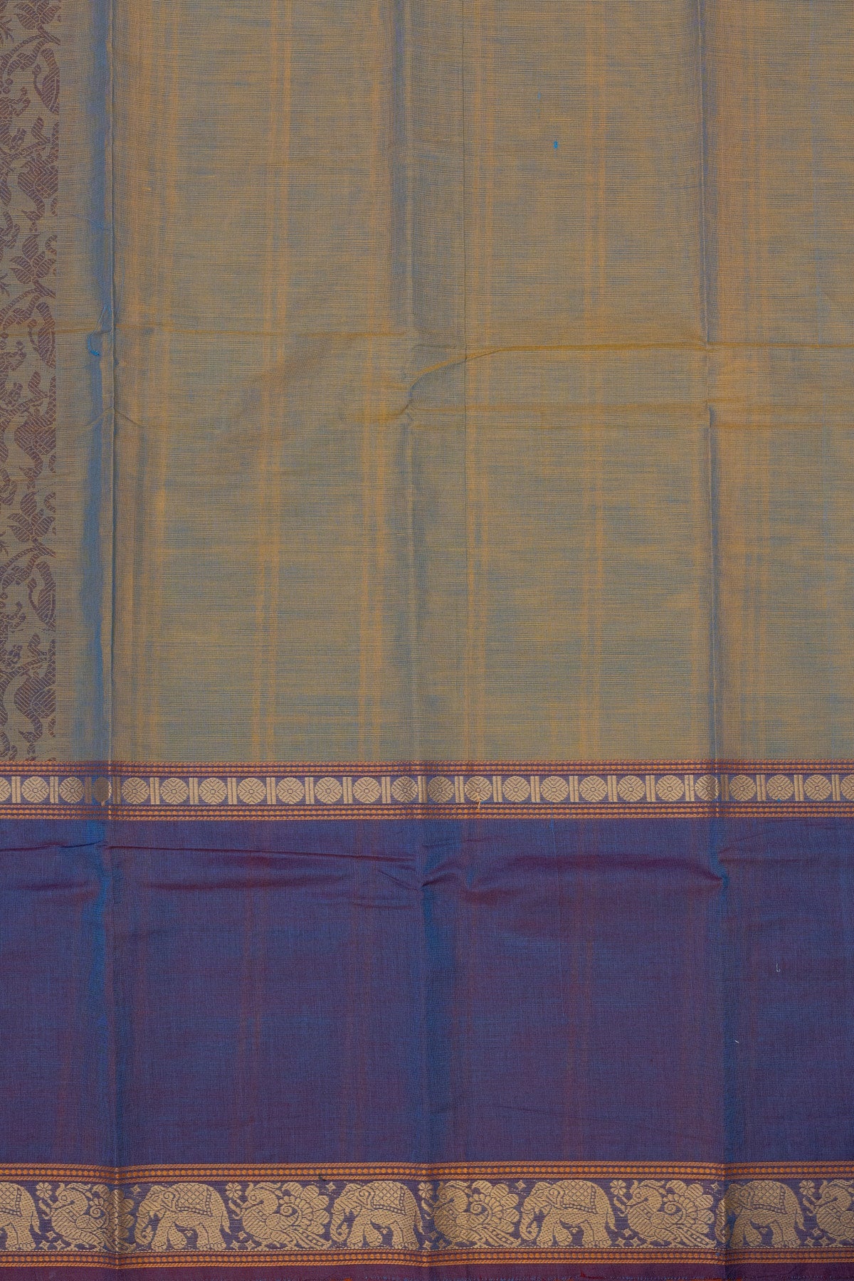 Enchanting Melody: Grey and Blue Vanasingaram Saree - swadeshsouq.com