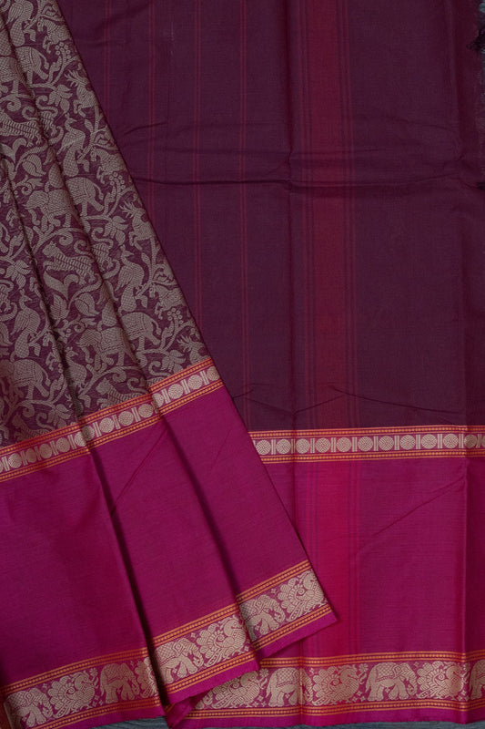 Ethereal Fusion: Deep Purple and Pink Vanasingaram Saree - swadeshsouq.com