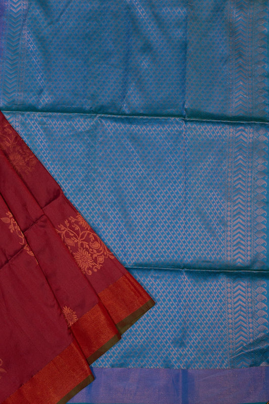 ETHEREAL FUSION: RED AND BLUE KANJEEVARAM SEMI-SILK SAREE - swadeshsouq.com