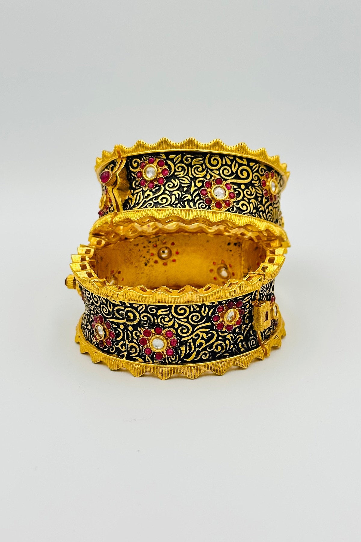 Experience the Charm of Vintage Glamour with our Antique Design Bangles in Rani Pink and Black. - swadeshsouq.com