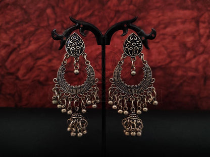 Exquisite Oxidized Silver Antique Chand Bali Earrings - swadeshsouq.com