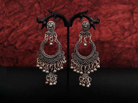 Exquisite Oxidized Silver Antique Chand Bali Earrings - swadeshsouq.com