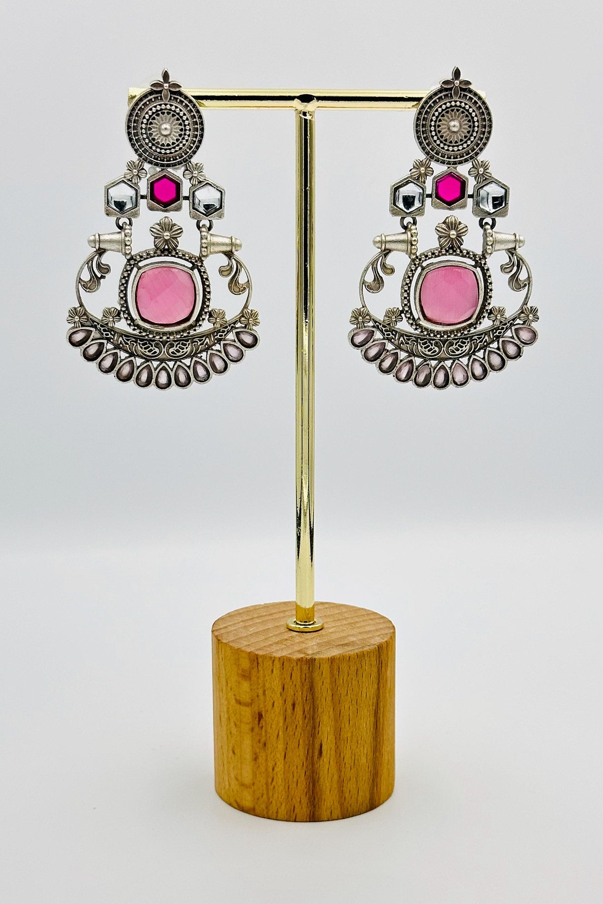 Exquisite Silver Earrings with Pink Stone Embellishments - swadeshsouq.com