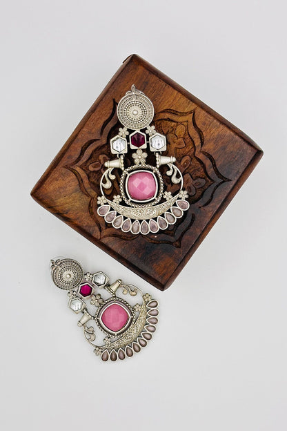 Exquisite Silver Earrings with Pink Stone Embellishments - swadeshsouq.com