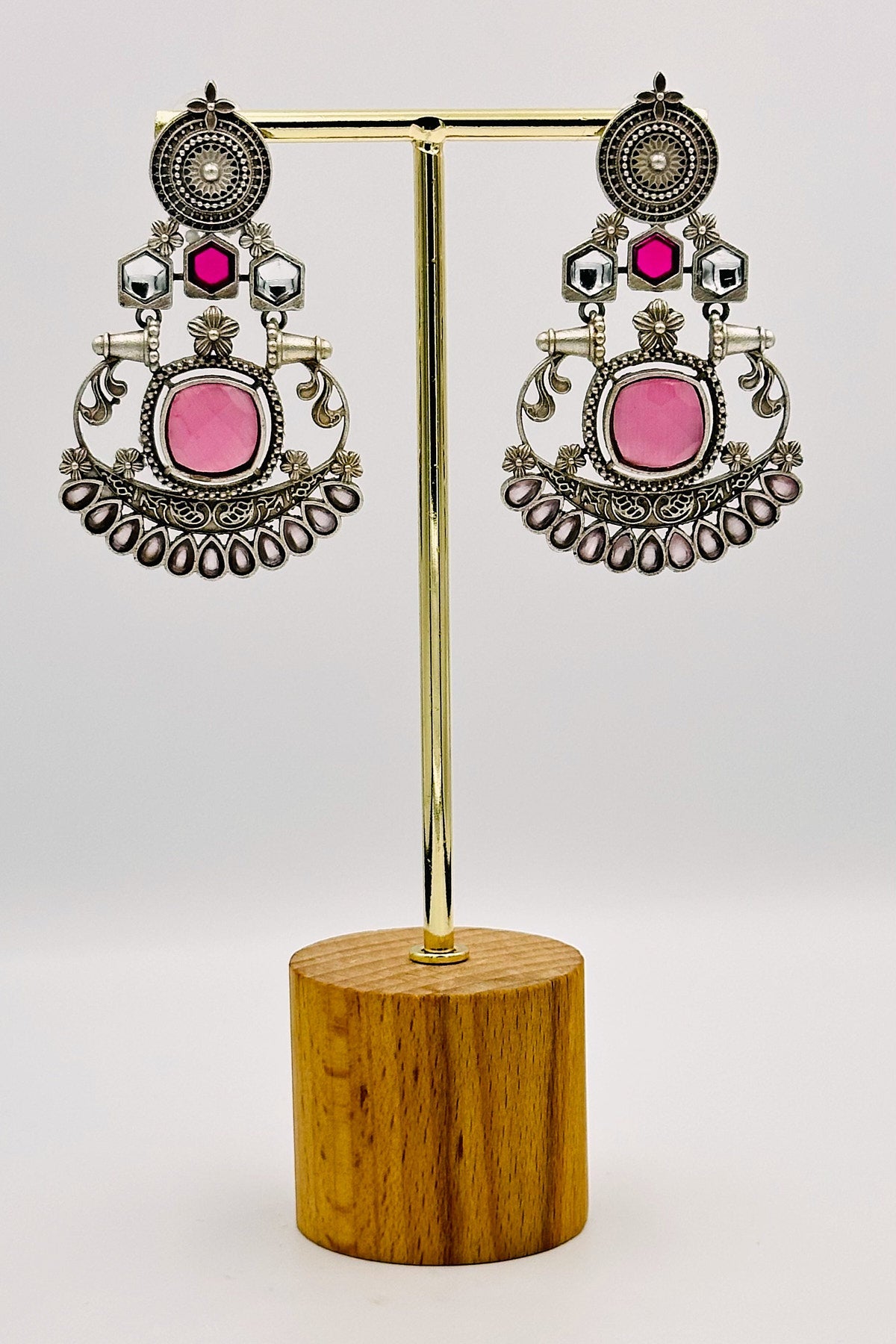 Exquisite Silver Earrings with Pink Stone Embellishments - swadeshsouq.com