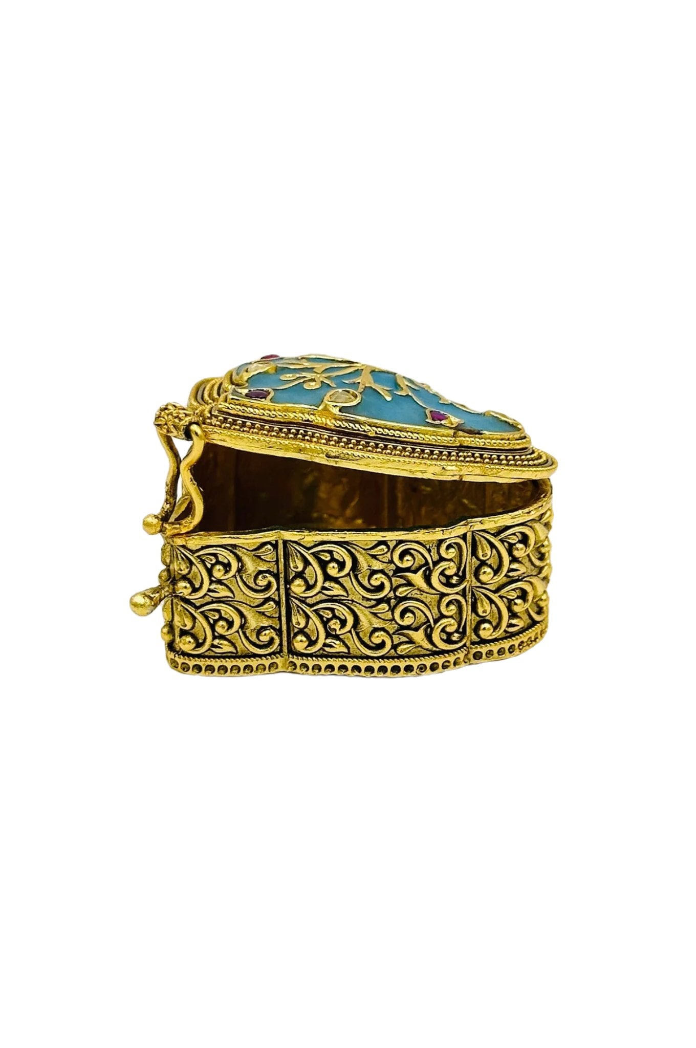 Feroza Jadau Stone Brass Kumkum Box with AD Stone Embellishments - swadeshsouq.com