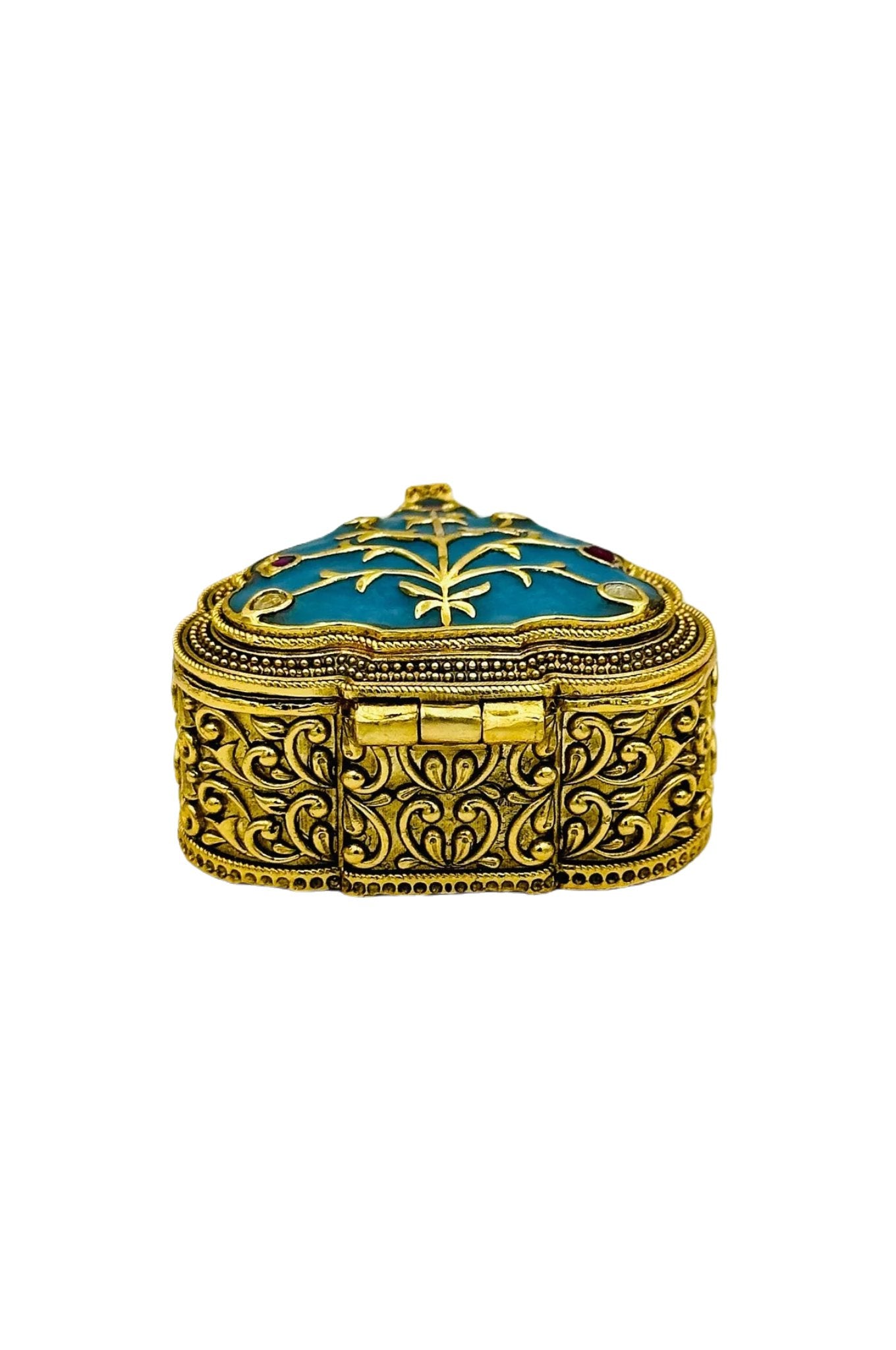 Feroza Jadau Stone Brass Kumkum Box with AD Stone Embellishments - swadeshsouq.com