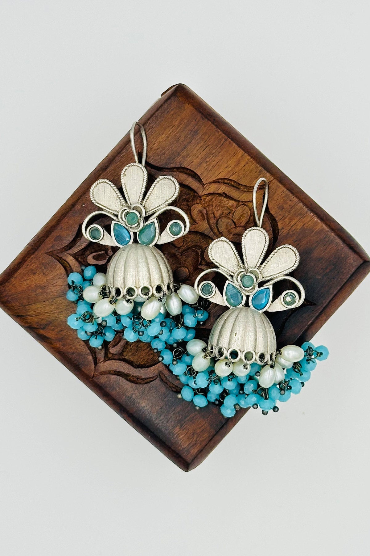 Fluorescent Blue Beads Jhumkas - swadeshsouq.com