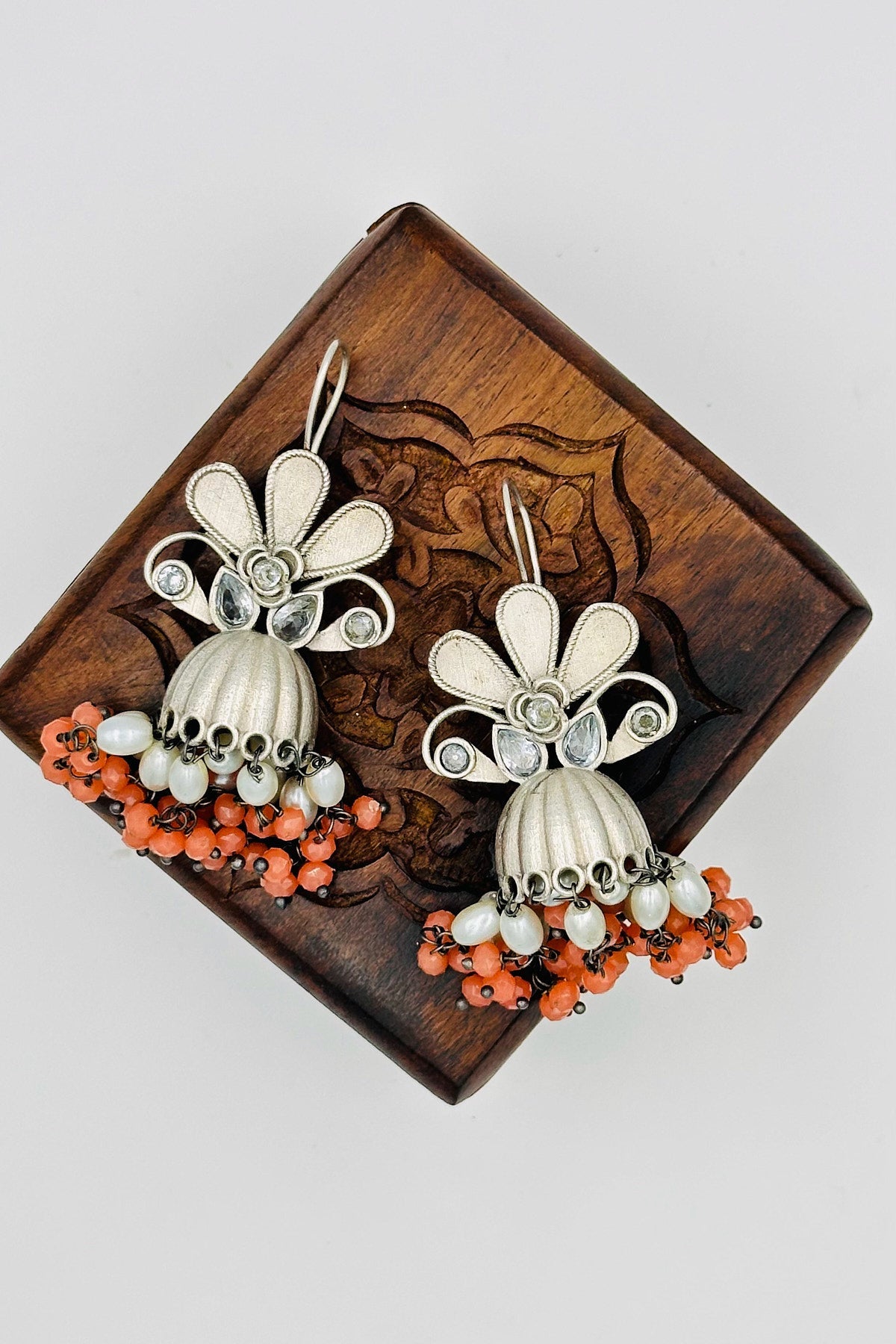 Fluorescent Orange Bead Jhumkas - swadeshsouq.com