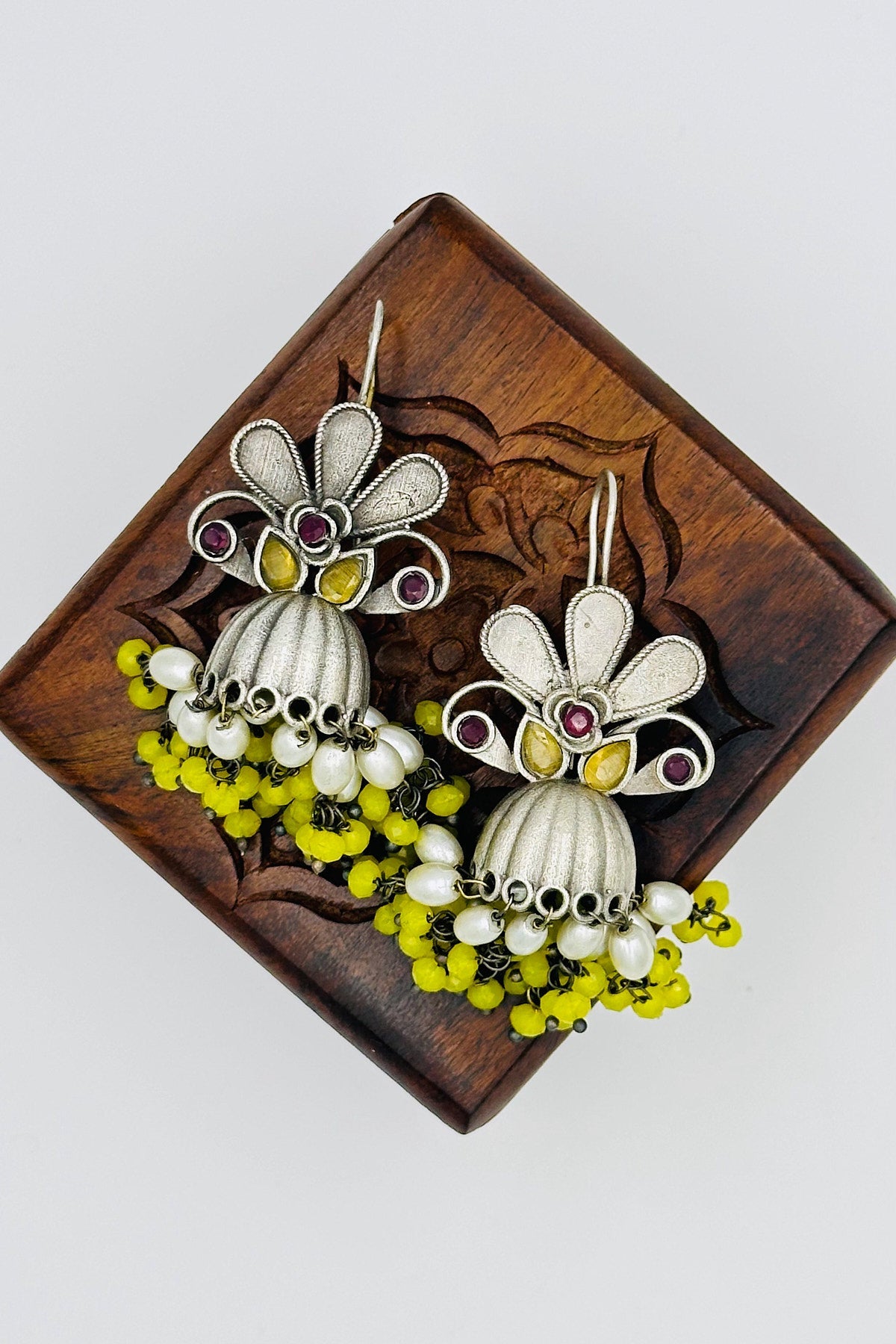 Fluorescent Yellow Bead Jhumkas - swadeshsouq.com