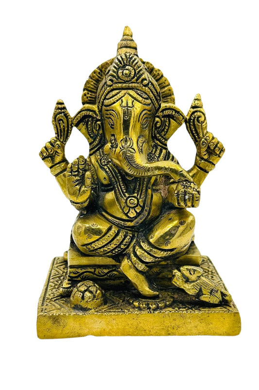 Ganesh Antique Finish Brass Idol - swadeshsouq.com