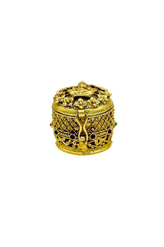 Ganesh Kumkum Box in Nagas Design Adorned with Kemp Stones - swadeshsouq.com