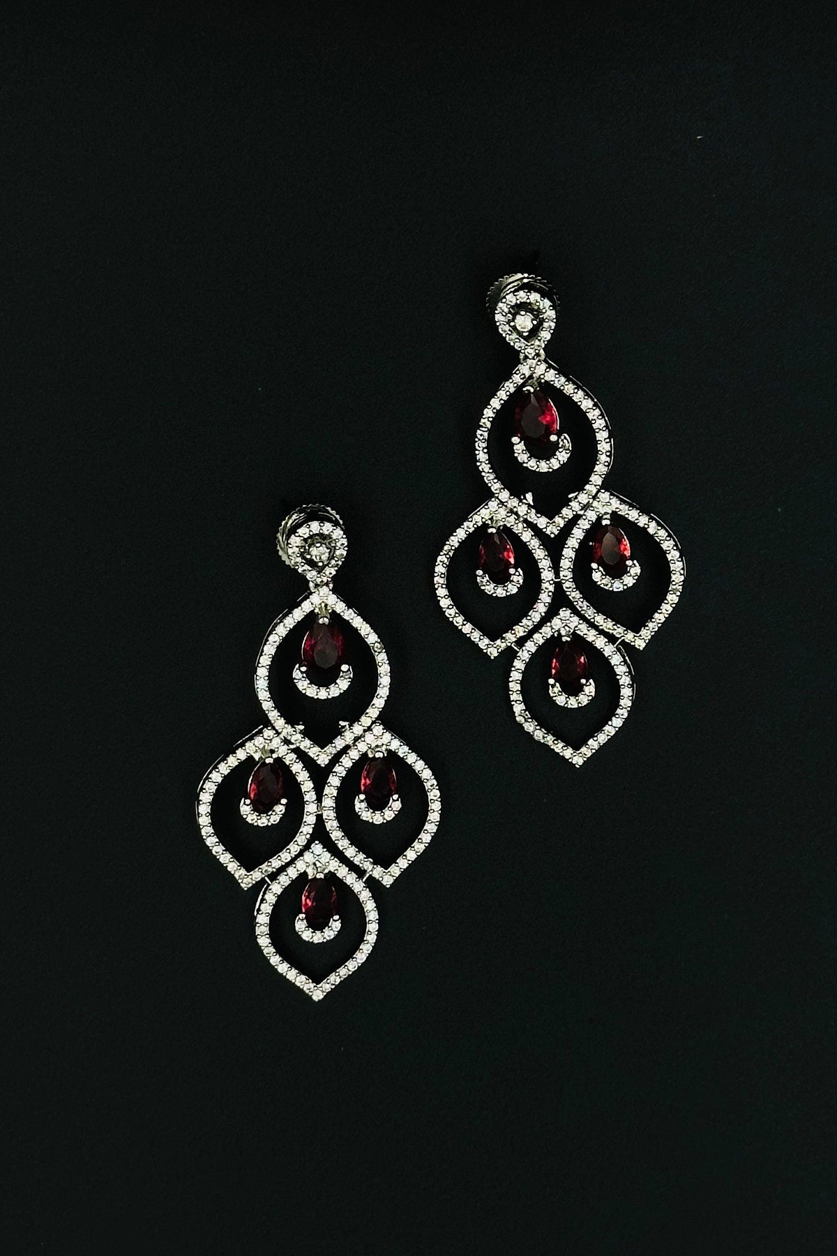 Glimmering Red - CZ Necklace and Earring Set with Ruby Accents. - swadeshsouq.com