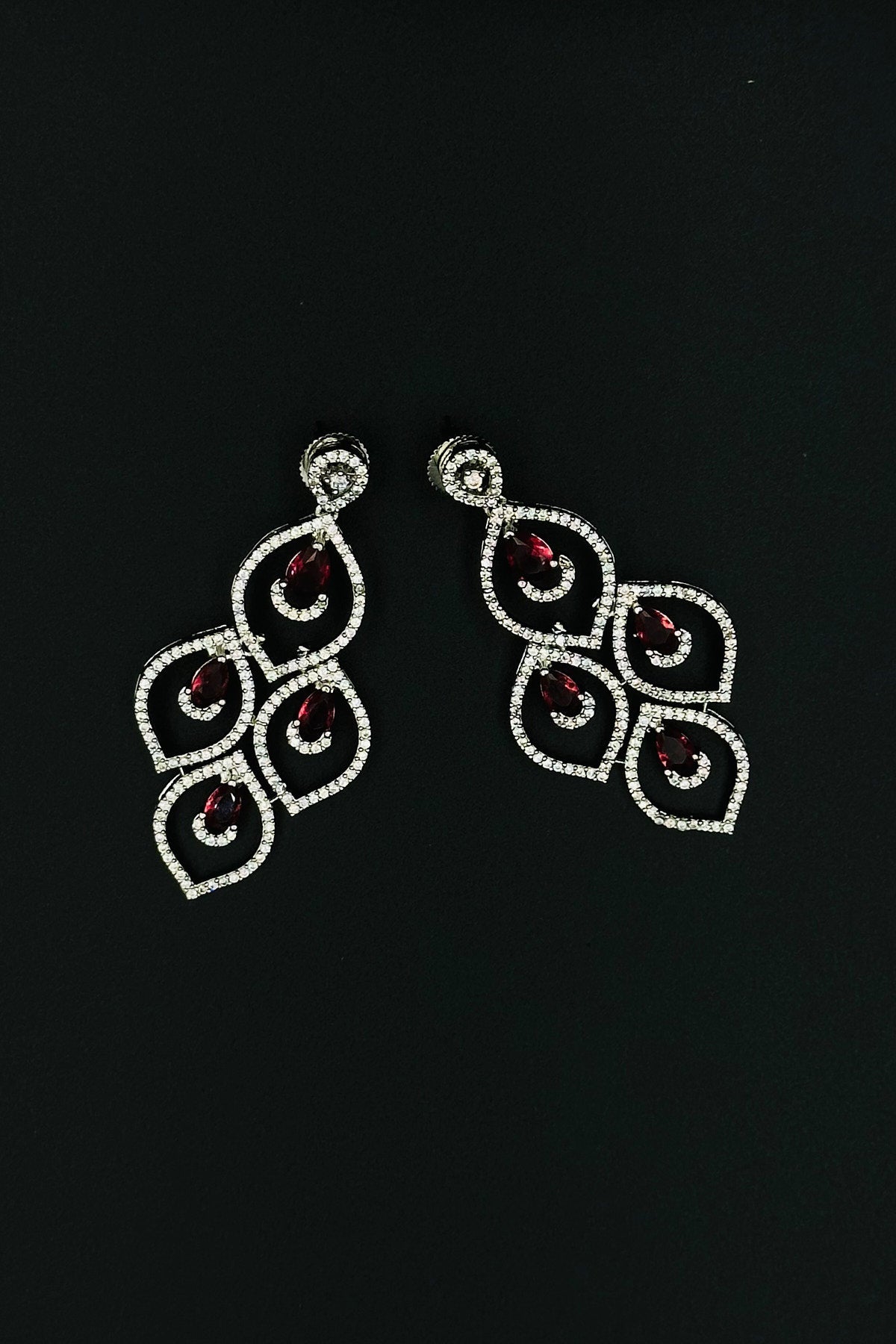 Glimmering Red - CZ Necklace and Earring Set with Ruby Accents. - swadeshsouq.com