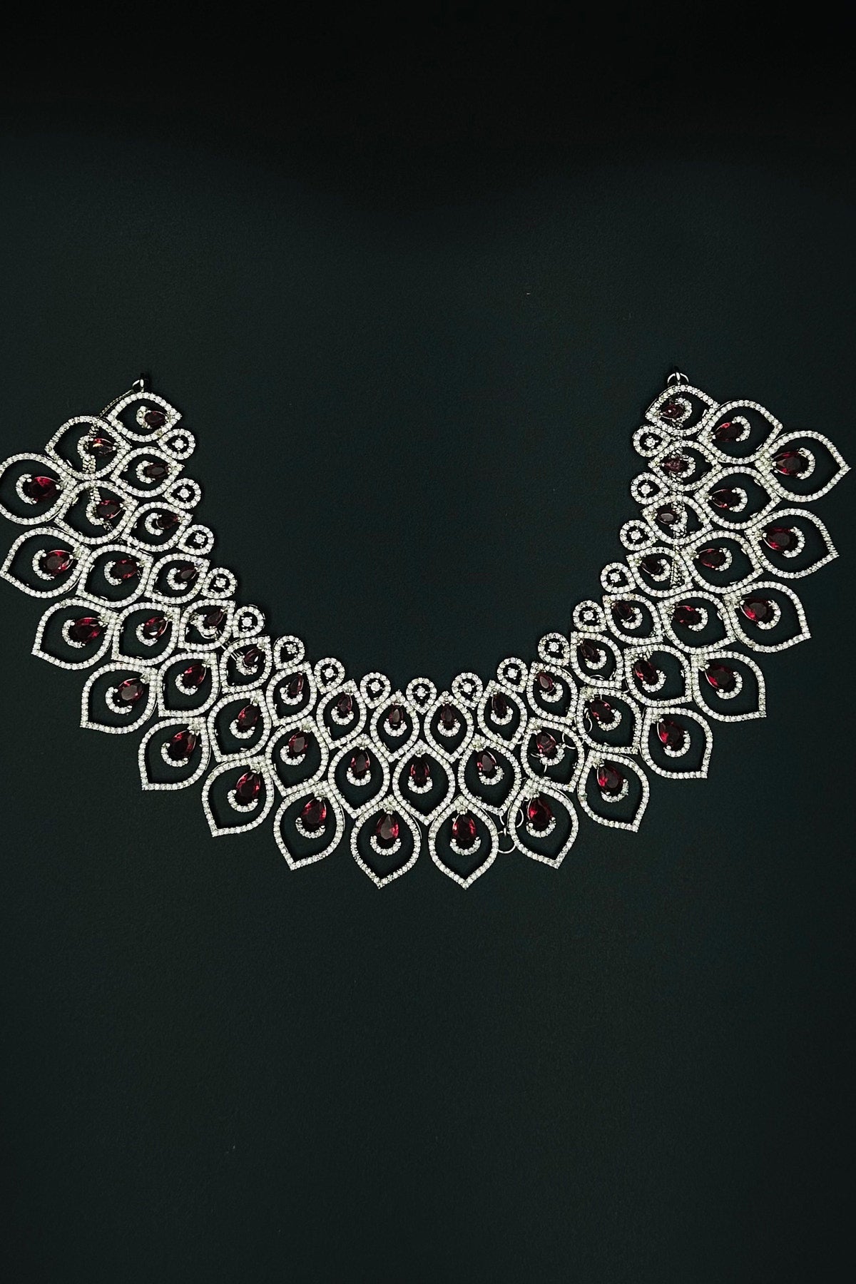 Glimmering Red - CZ Necklace and Earring Set with Ruby Accents. - swadeshsouq.com