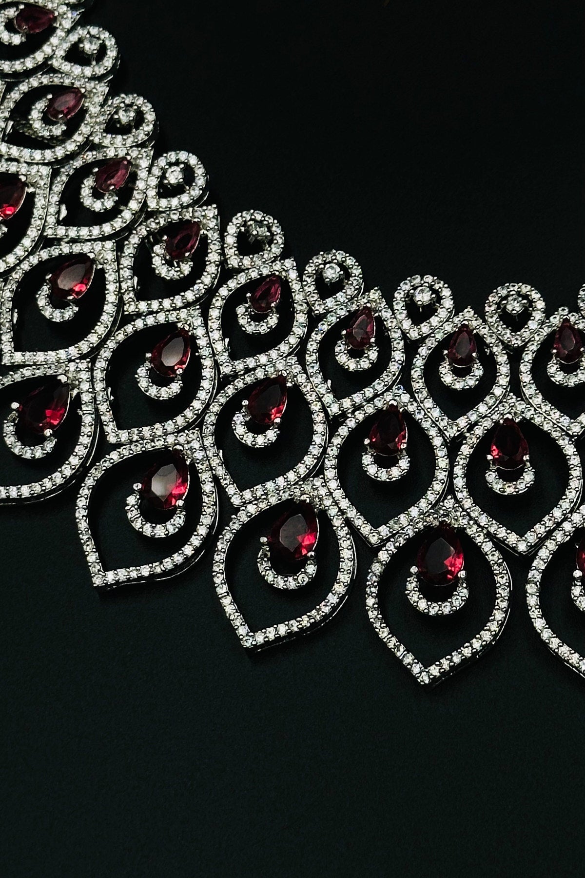 Glimmering Red - CZ Necklace and Earring Set with Ruby Accents. - swadeshsouq.com