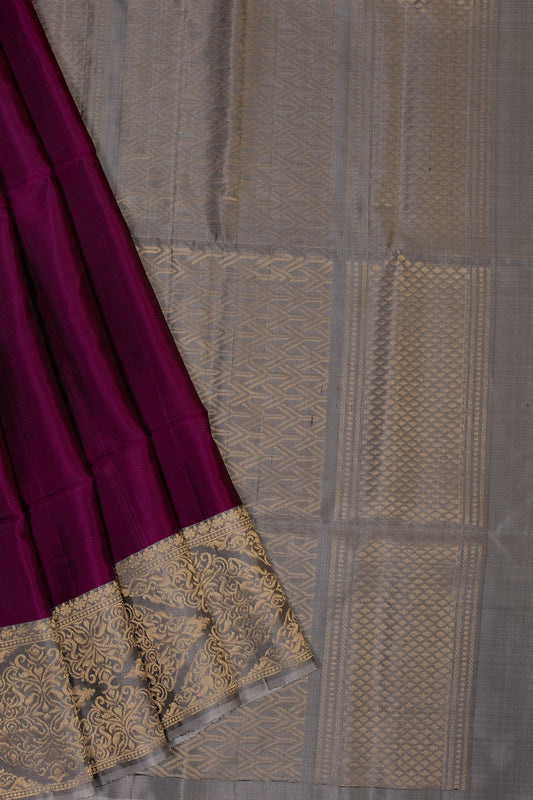 GLIMMERING SPLENDOR: MAGENTA AND BRIGHT SILVER KANJEEVARAM SILK SAREE - swadeshsouq.com