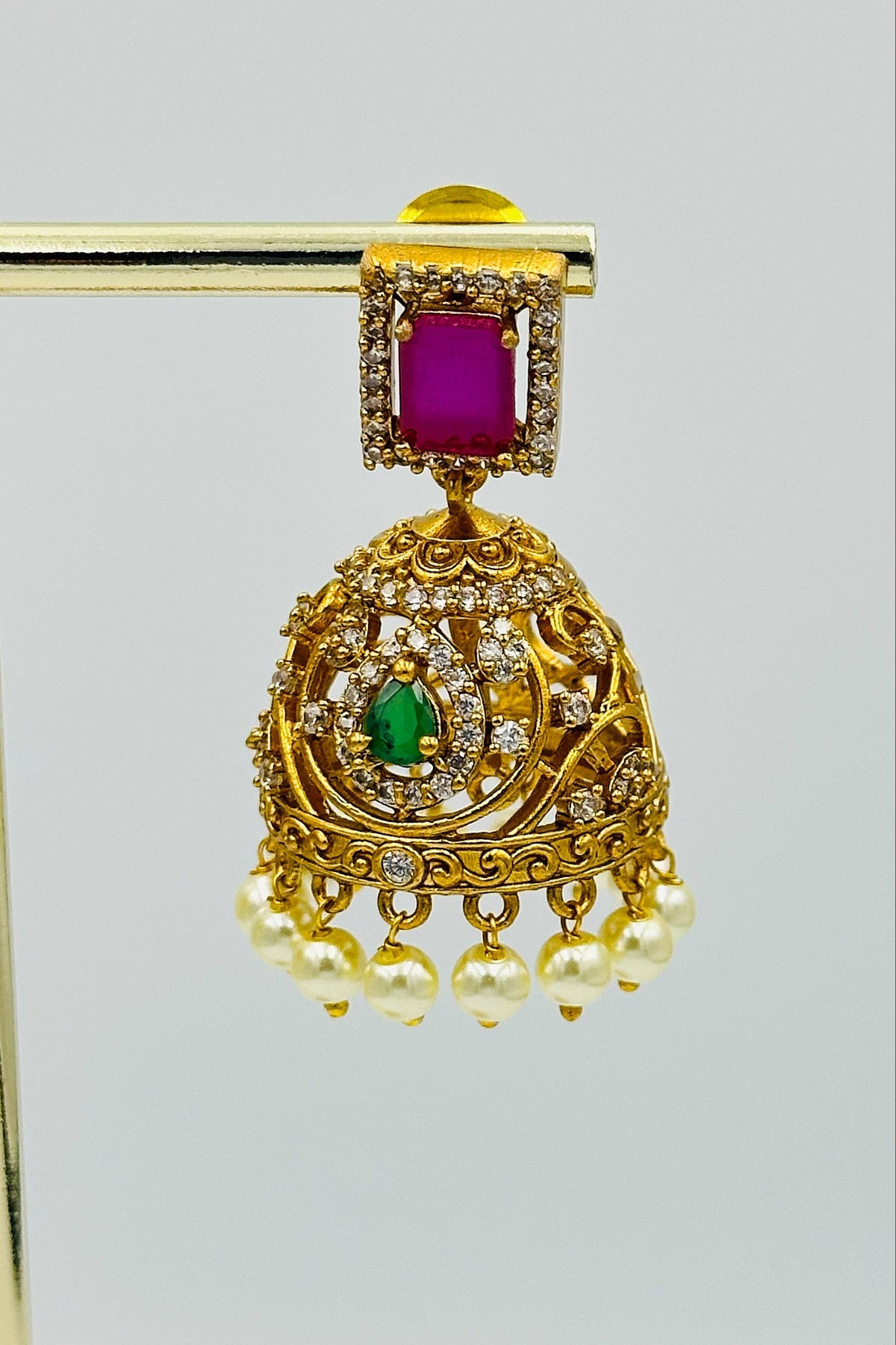 Glorious Gems - Ruby and Emerald Choker Set with Jhumkas. - swadeshsouq.com