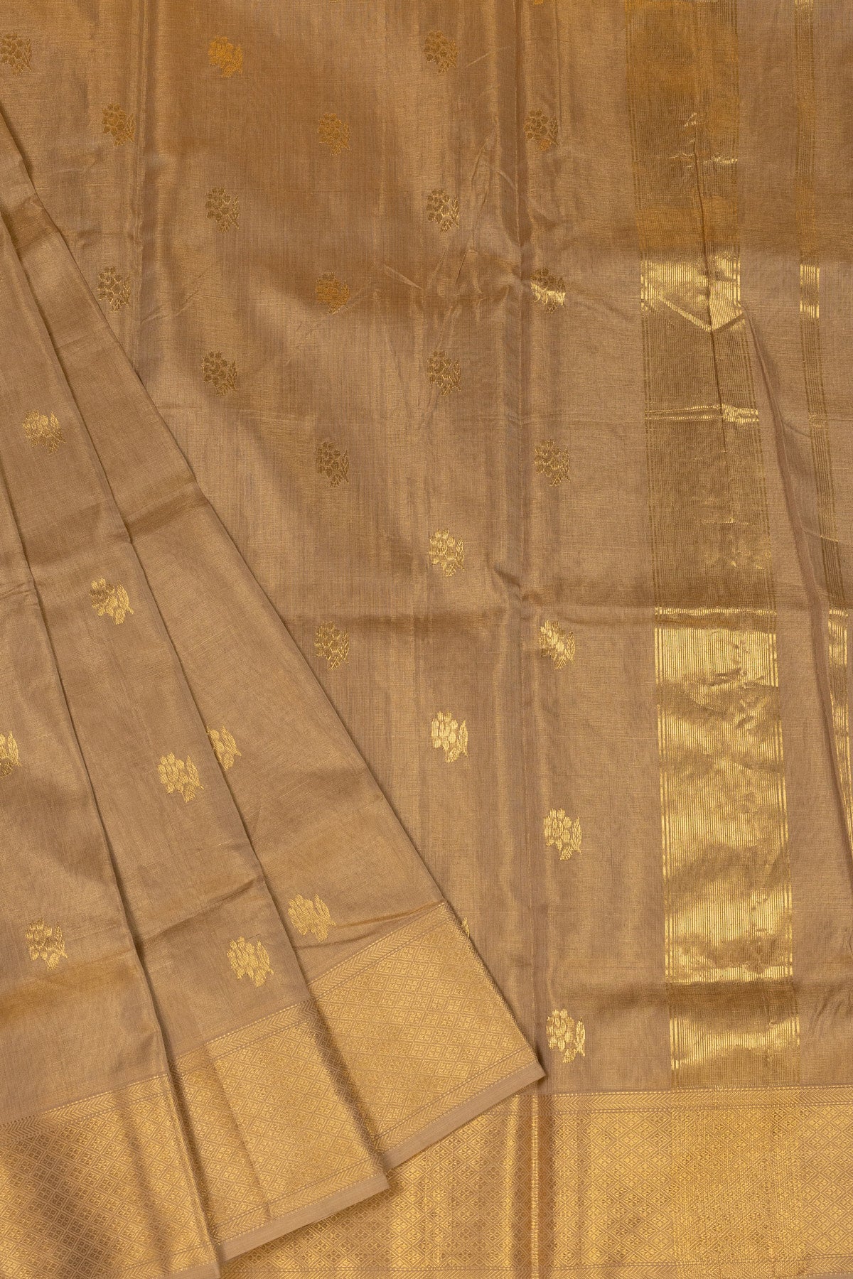 Golden Brown Maheshwari Zari Tissue Silk Saree - swadeshsouq.com