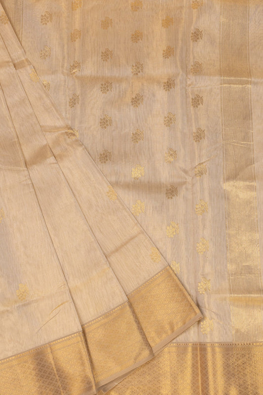 Golden Cream Maheshwari Silk Zari Tissue Saree - swadeshsouq.com