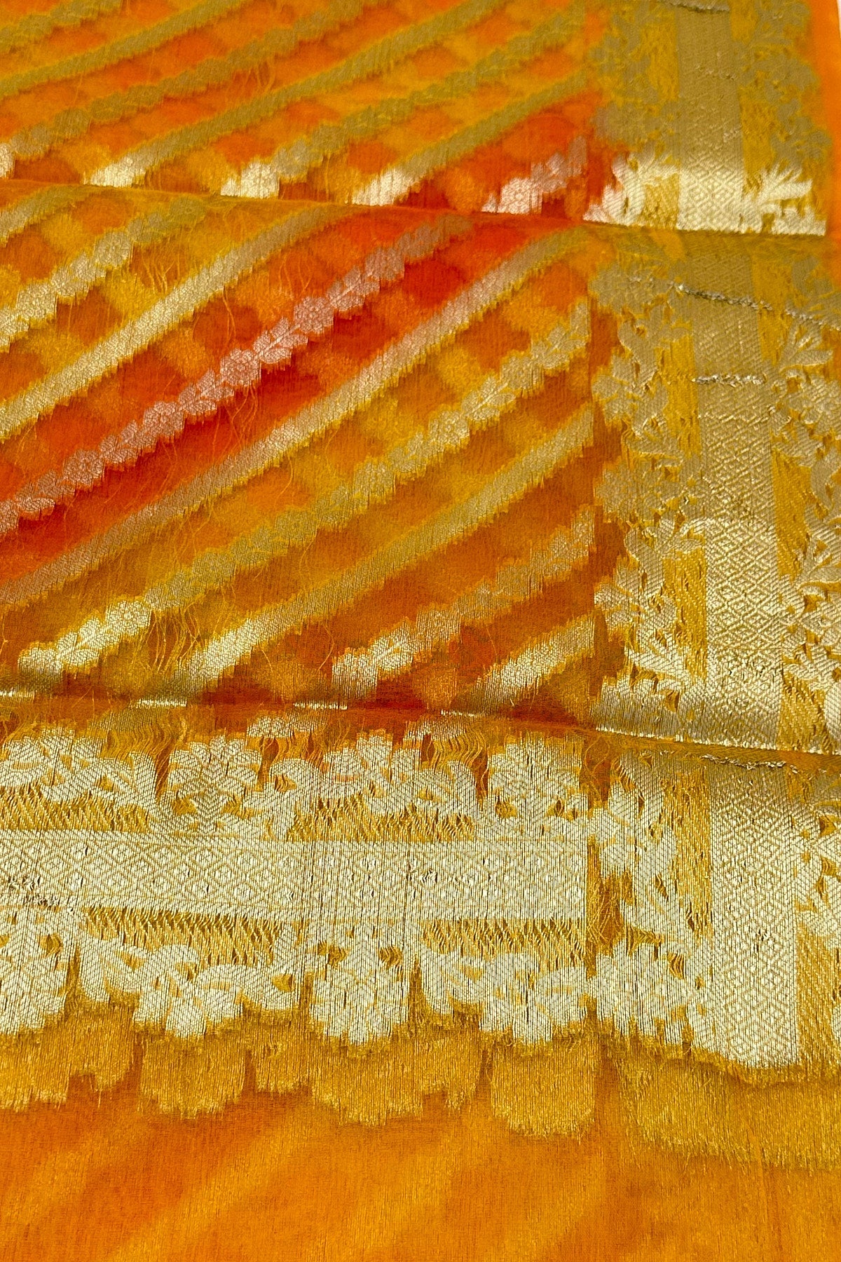 Golden Glow: Yellow Banarasi Pure Organza Dupatta - swadeshsouq.com