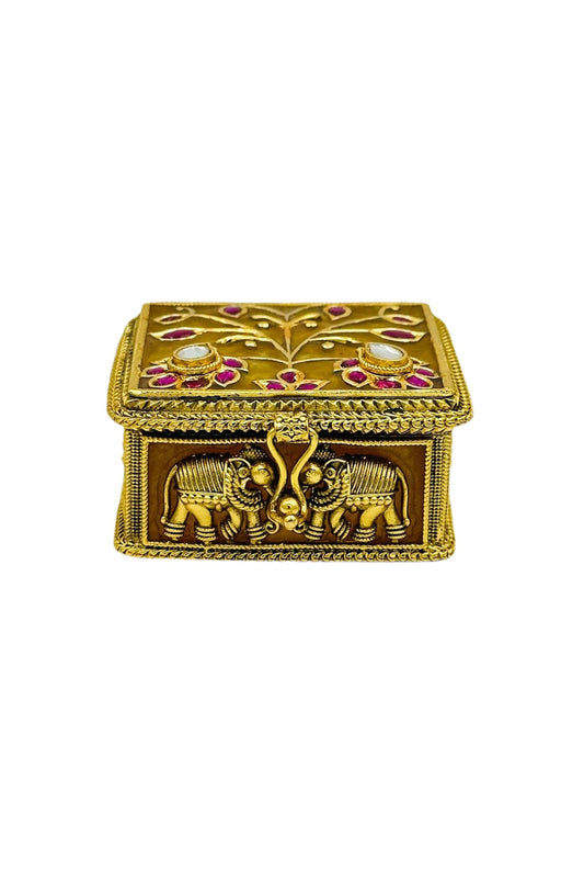 Golden Sunrise: Keepsake Box Adorned with Jadau Splendor - swadeshsouq.com