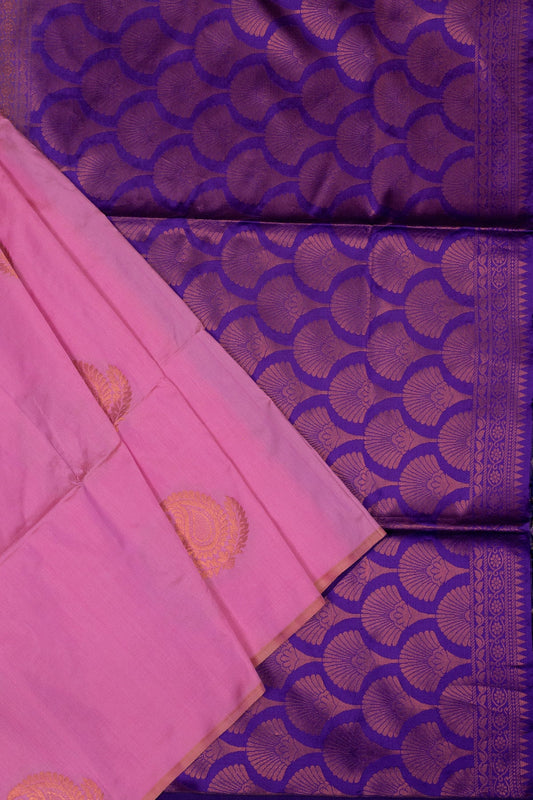 GRACEFUL RADIANCE: PINK AND NAVY BLUE KANJEEVARAM SEMI-SOFT SILK SAREE - swadeshsouq.com