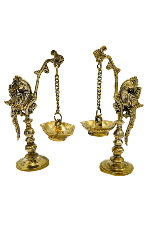 Graceful Standing Peacock Diya set in Pure Brass - swadeshsouq.com