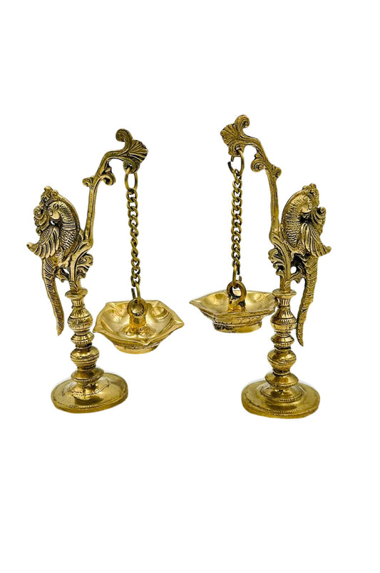 Graceful Standing Peacock Diya set in Pure Brass - swadeshsouq.com