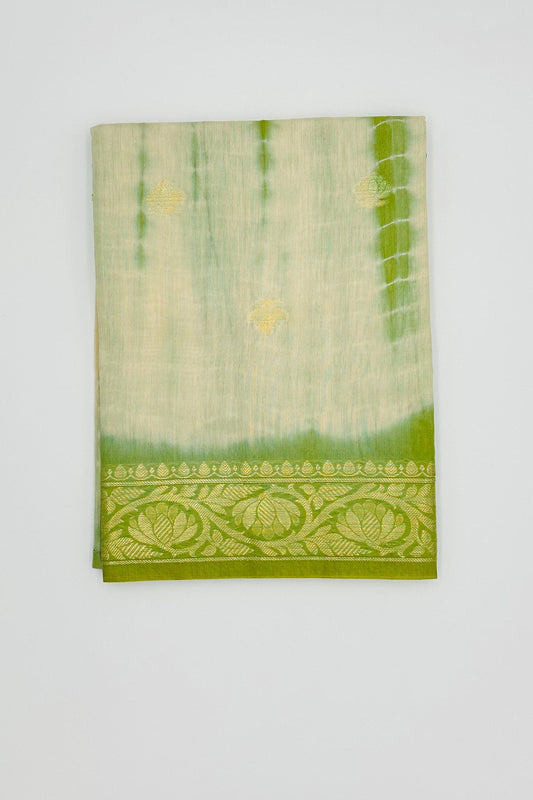 Green Shibori Dyed Chanderi Silk Dupatta - swadeshsouq.com