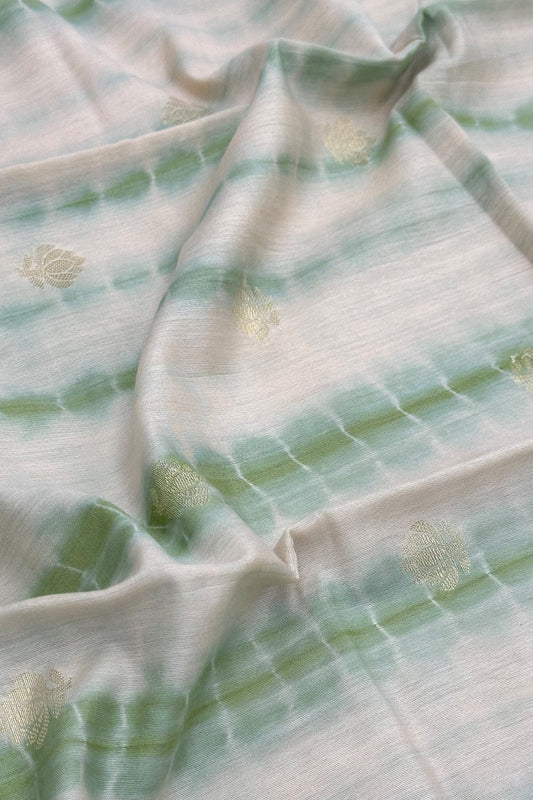 Green Shibori Dyed Chanderi Silk Dupatta - swadeshsouq.com