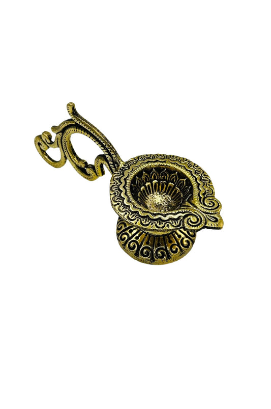 Hand-Carved Brass Diya with Nagas Work - swadeshsouq.com