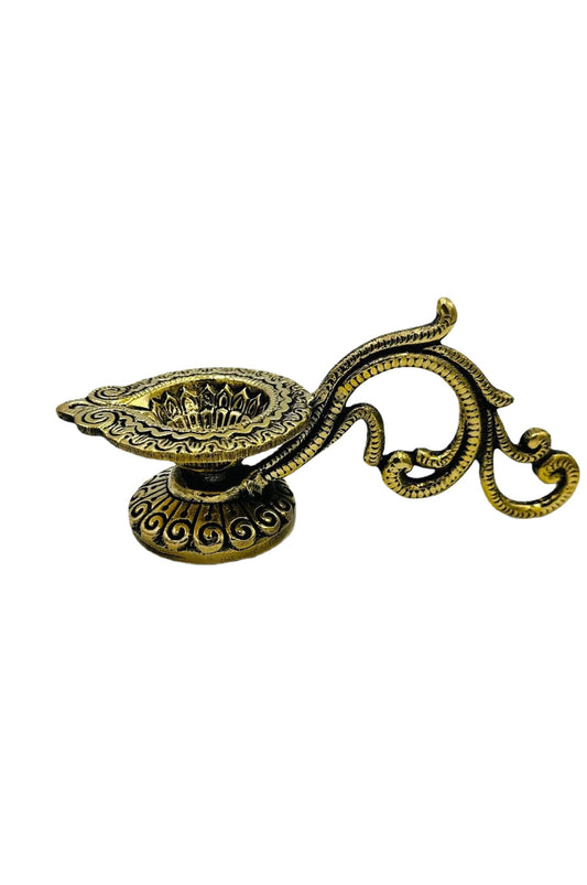 Hand-Carved Brass Diya with Nagas Work - swadeshsouq.com