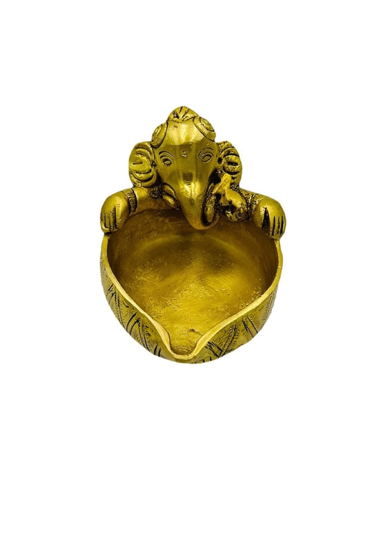 Handcrafted Pure Brass Baby Ganesh Diya - swadeshsouq.com