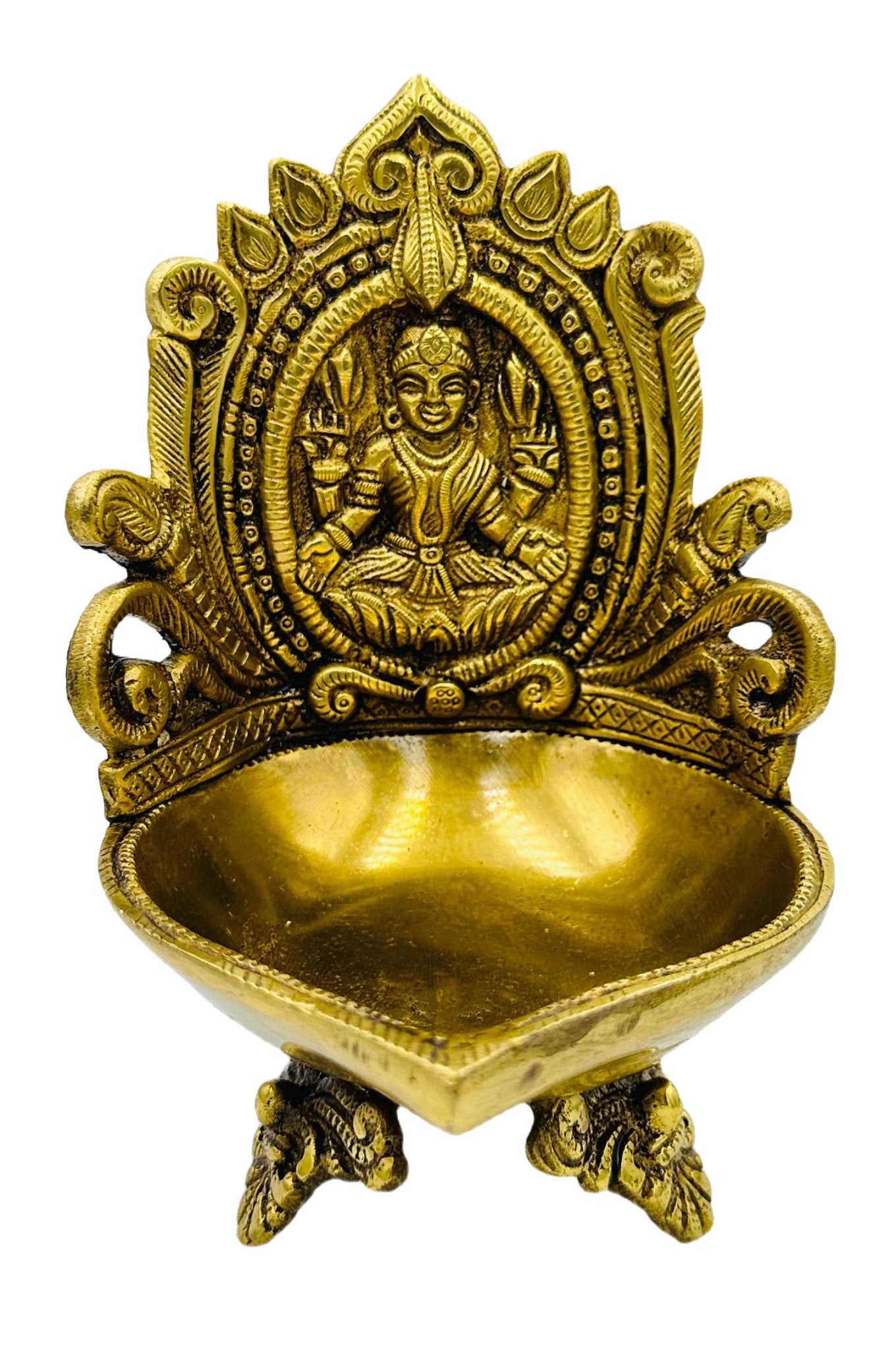 Handcrafted Pure Brass Mahalakshmi Diya with Intricate Design - swadeshsouq.com