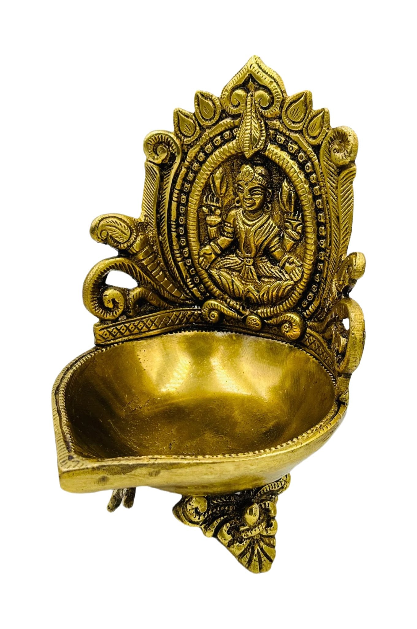 Handcrafted Pure Brass Mahalakshmi Diya with Intricate Design - swadeshsouq.com