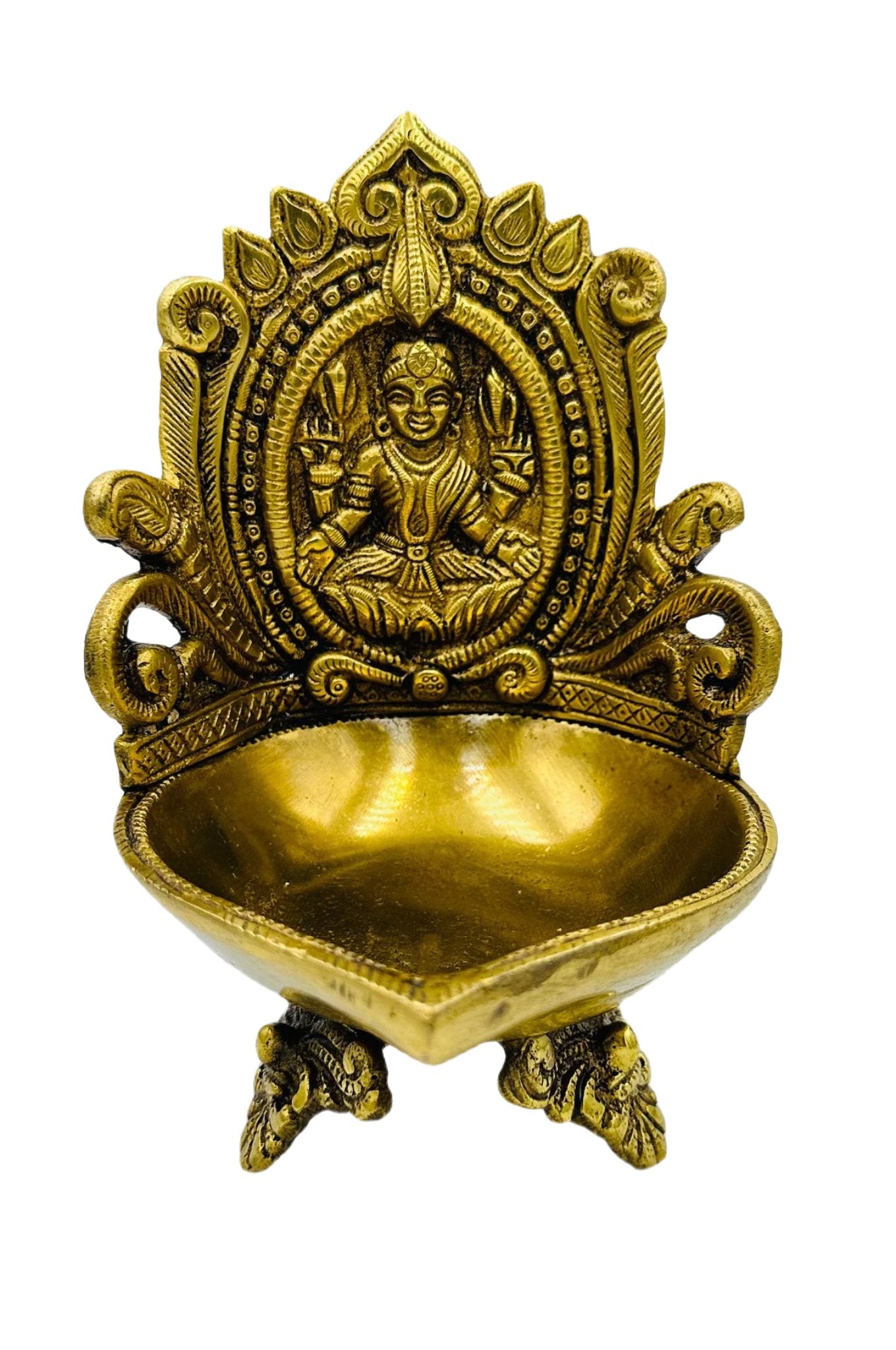 Handcrafted Pure Brass Mahalakshmi Diya with Intricate Design - swadeshsouq.com