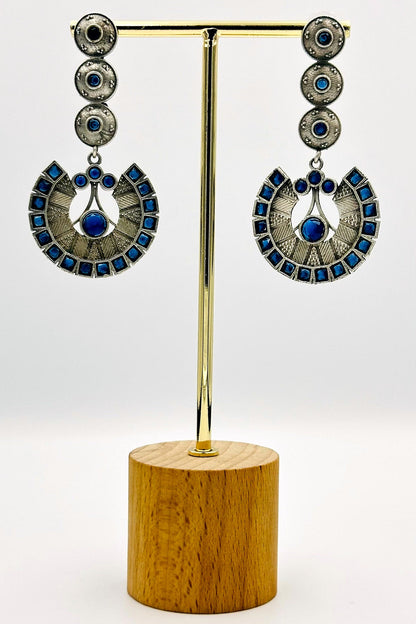 Handcrafted Silver Danglers with Captivating Blue Earrings - swadeshsouq.com