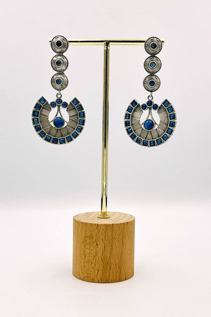 Handcrafted Silver Danglers with Captivating Blue Earrings - swadeshsouq.com