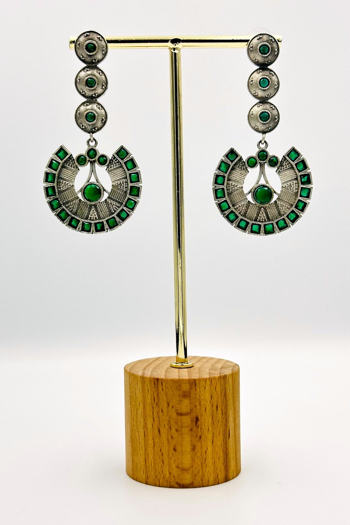 Handcrafted Silver Danglers with Enchanting Green Earrings - swadeshsouq.com