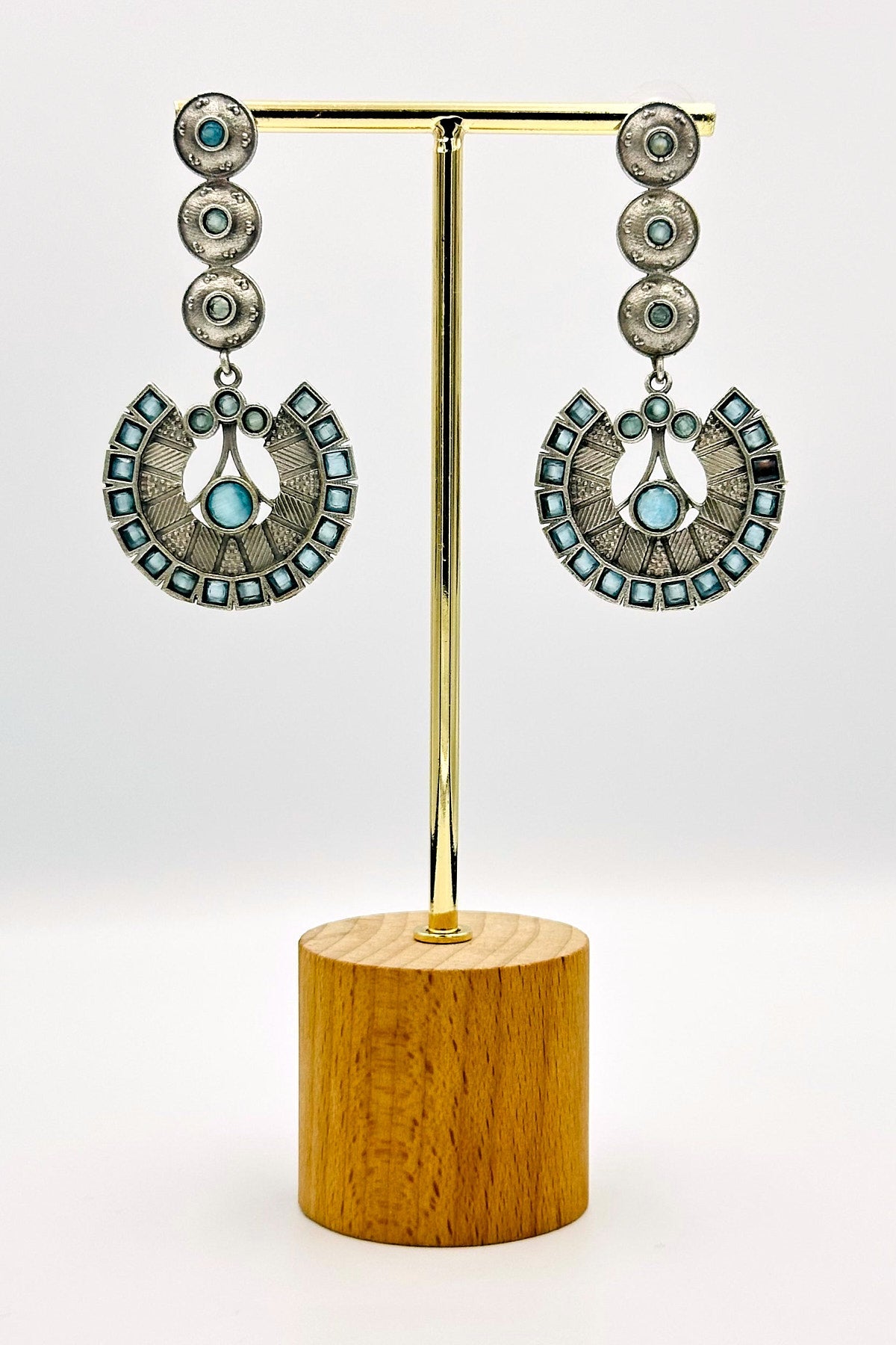 Handcrafted Silver Danglers with Enchanting Light Blue Earrings - swadeshsouq.com