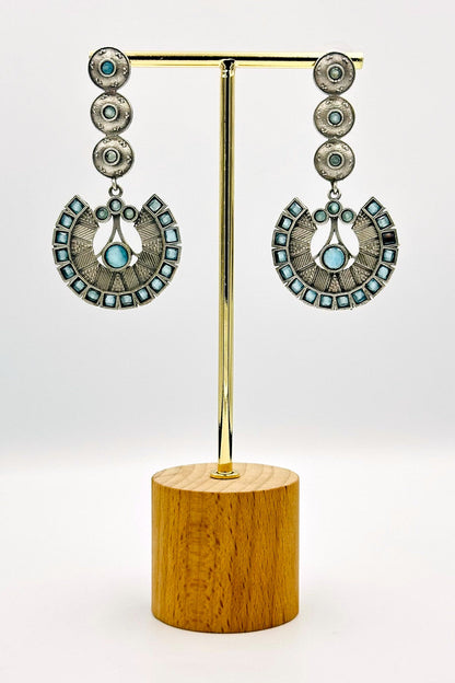 Handcrafted Silver Danglers with Enchanting Light Blue Earrings - swadeshsouq.com