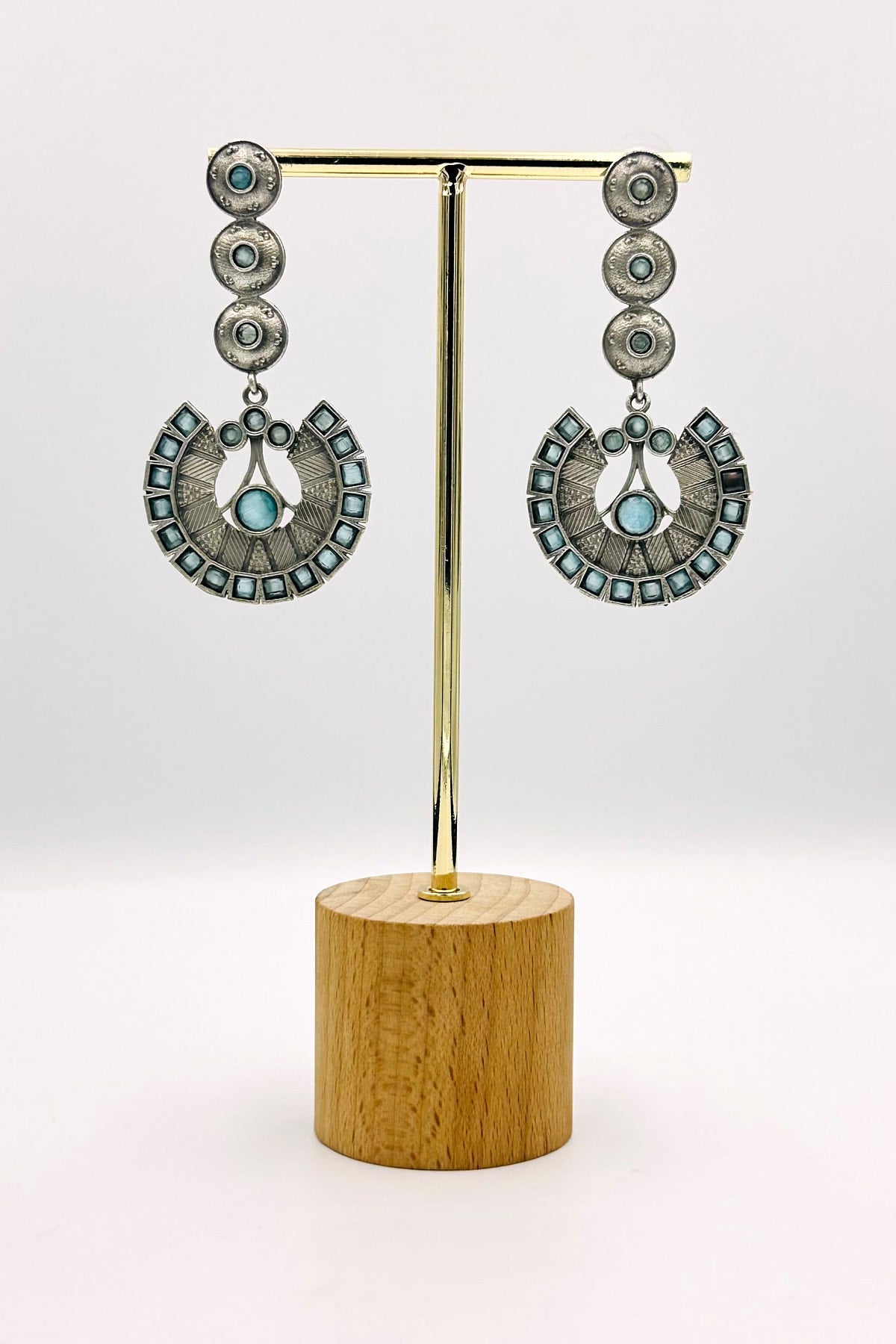 Handcrafted Silver Danglers with Enchanting Light Blue Earrings - swadeshsouq.com