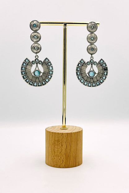 Handcrafted Silver Danglers with Enchanting Light Blue Earrings - swadeshsouq.com