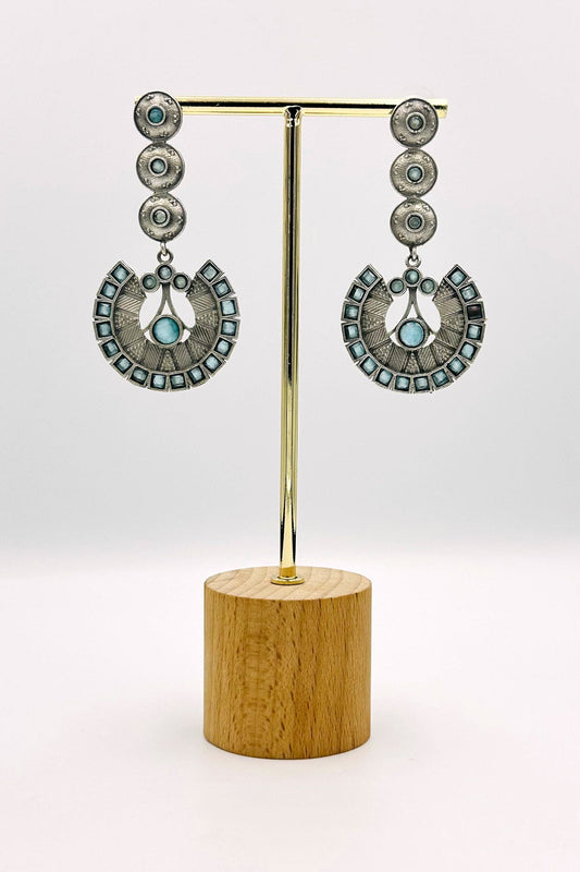 Handcrafted Silver Danglers with Enchanting Light Blue Earrings - swadeshsouq.com