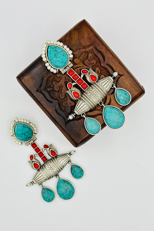 Handcrafted Silver Earrings Adorned with Exquisite Stones - swadeshsouq.com