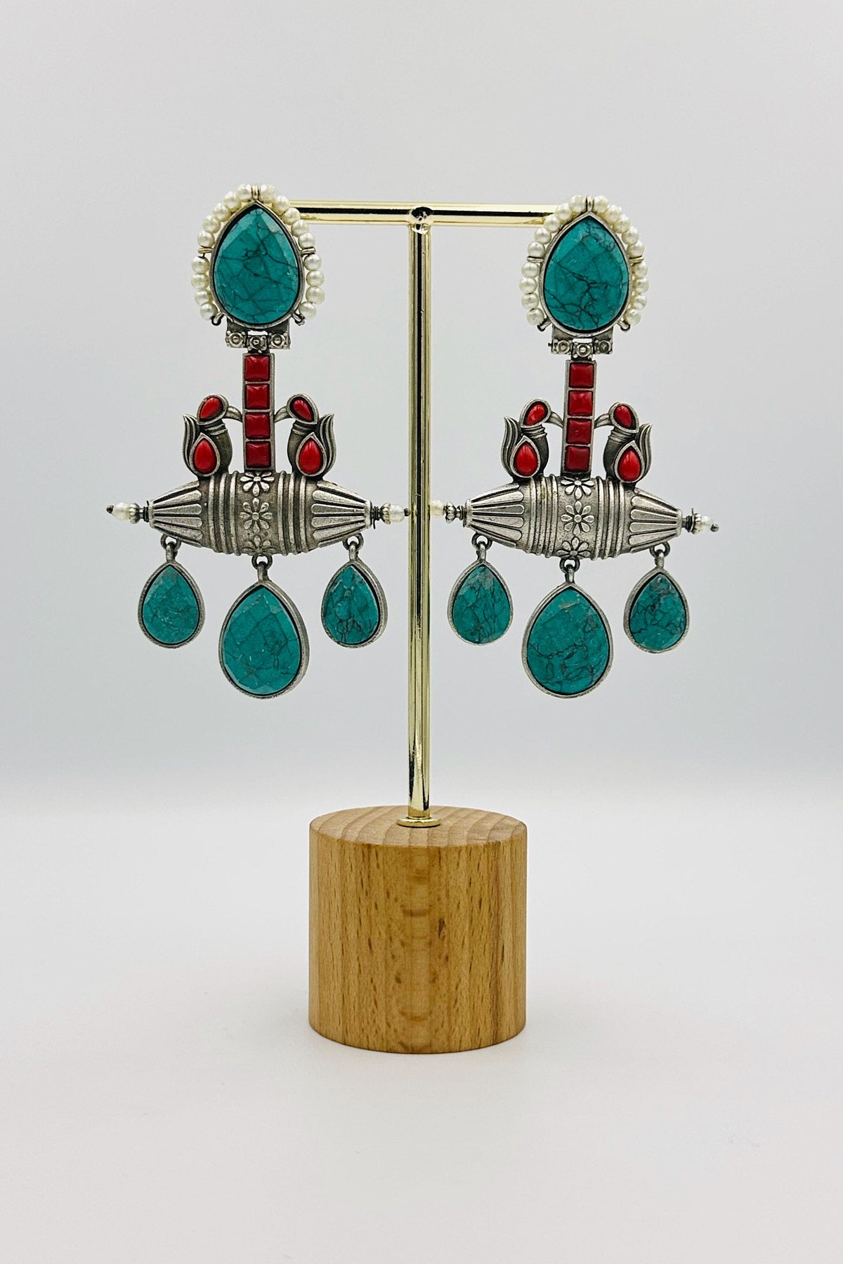 Handcrafted Silver Earrings Adorned with Exquisite Stones - swadeshsouq.com